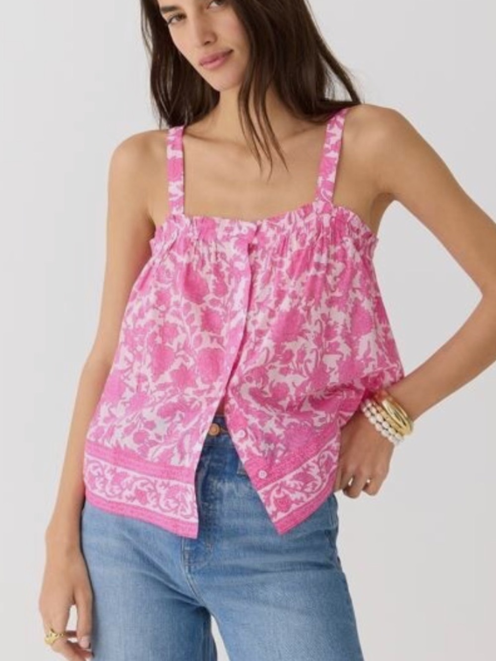 JCrew Pink Floral Square-Neck Tank Top